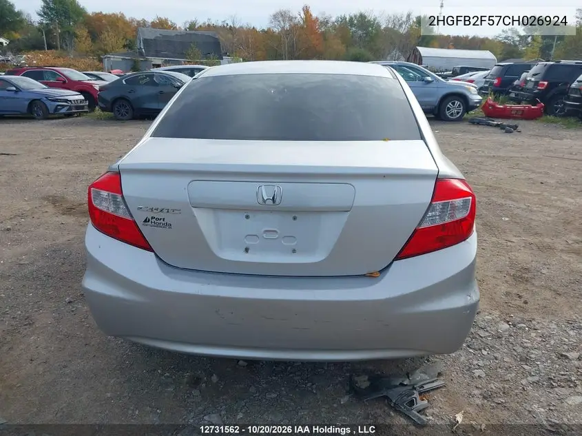 2012 HONDA CIVIC VIN 2HGFB2F57CH026924 — фото 17