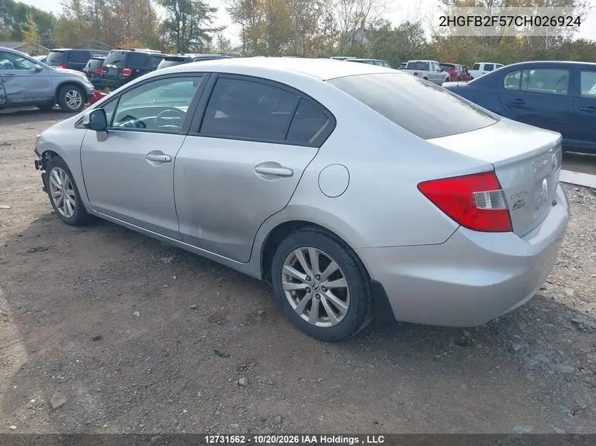 2012 HONDA CIVIC VIN 2HGFB2F57CH026924 — фото 3