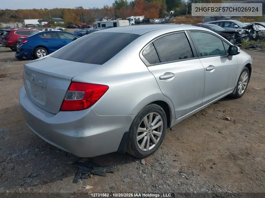 2012 HONDA CIVIC VIN 2HGFB2F57CH026924 — фото 4