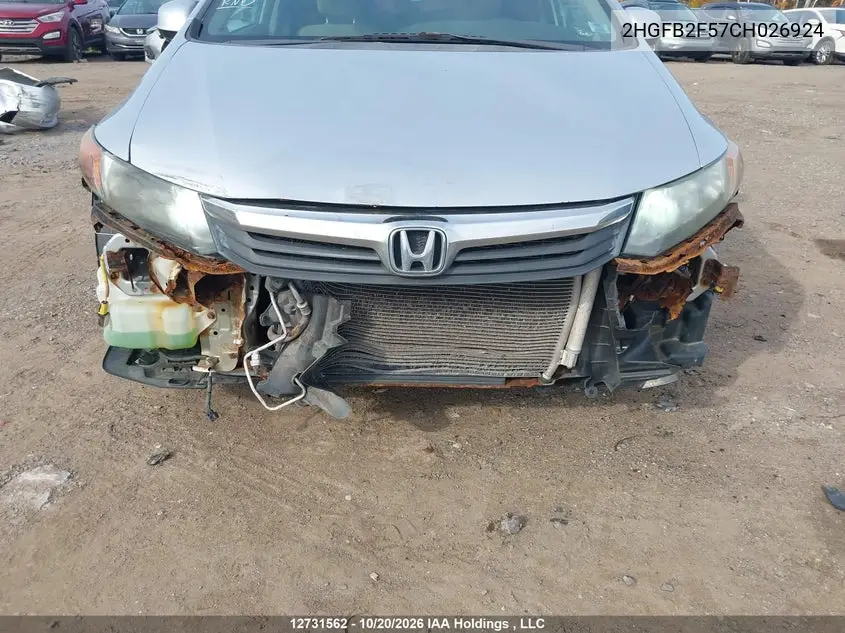 2012 HONDA CIVIC VIN 2HGFB2F57CH026924 — фото 6