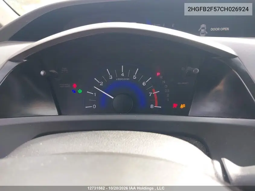 2012 HONDA CIVIC VIN 2HGFB2F57CH026924 — фото 7