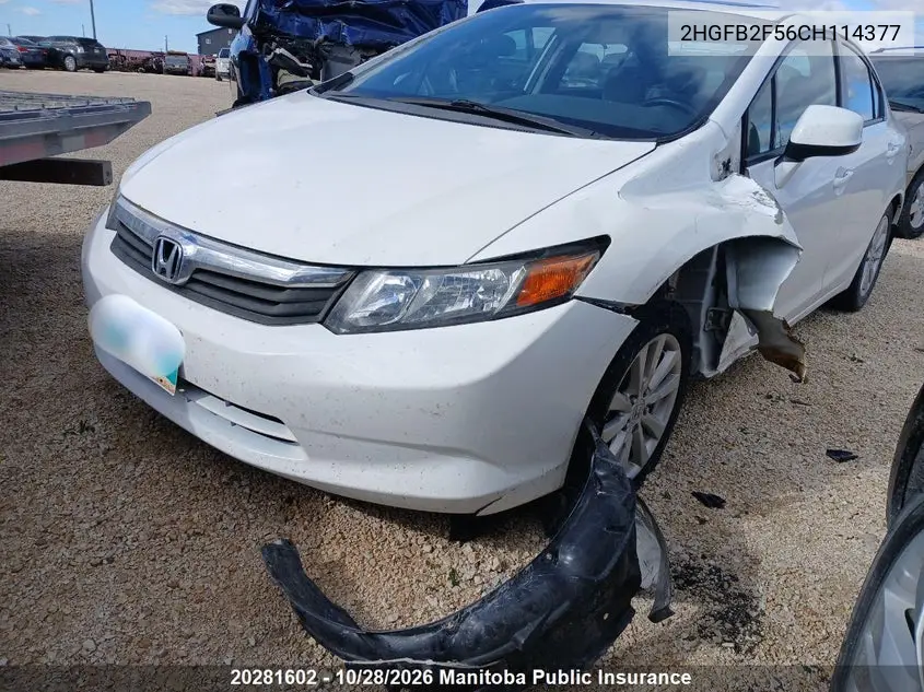 HONDA CIVIC 2012, VIN 2HGFB2F56CH114377
