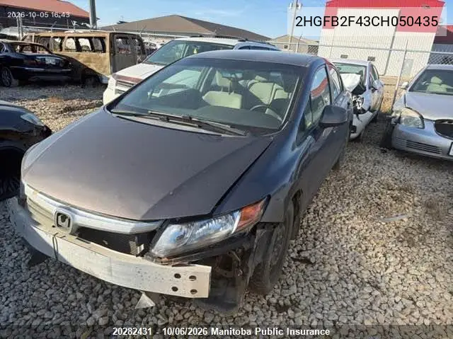 HONDA CIVIC 2012, VIN 2HGFB2F43CH050435