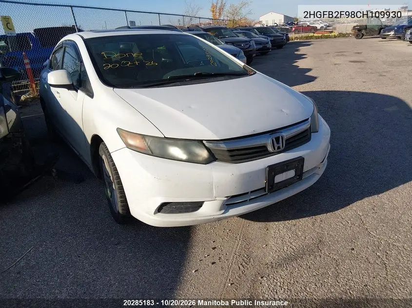HONDA CIVIC 2012, VIN 2HGFB2F98CH109930
