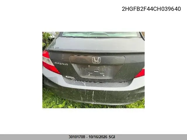 2012 HONDA CIVIC VIN 2HGFB2F44CH039640 — фото 4