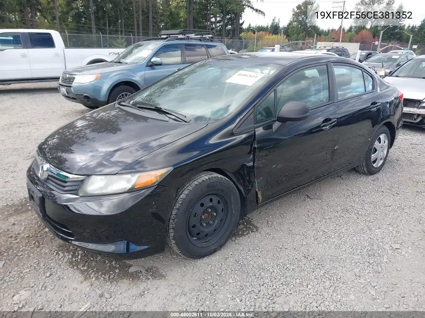 2012 HONDA CIVIC VIN 19XFB2F56CE381352 — фото 2