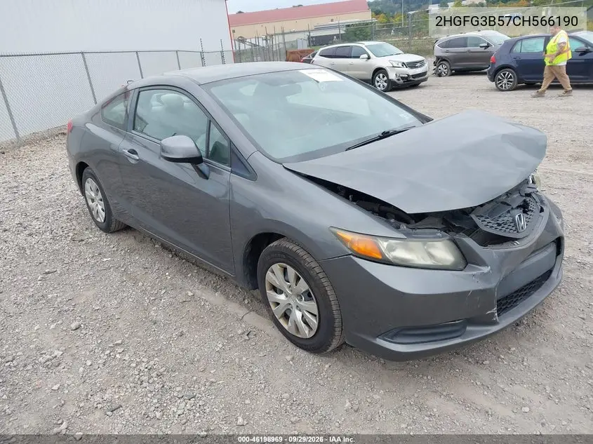 HONDA CIVIC 2012, VIN 2HGFG3B57CH566190