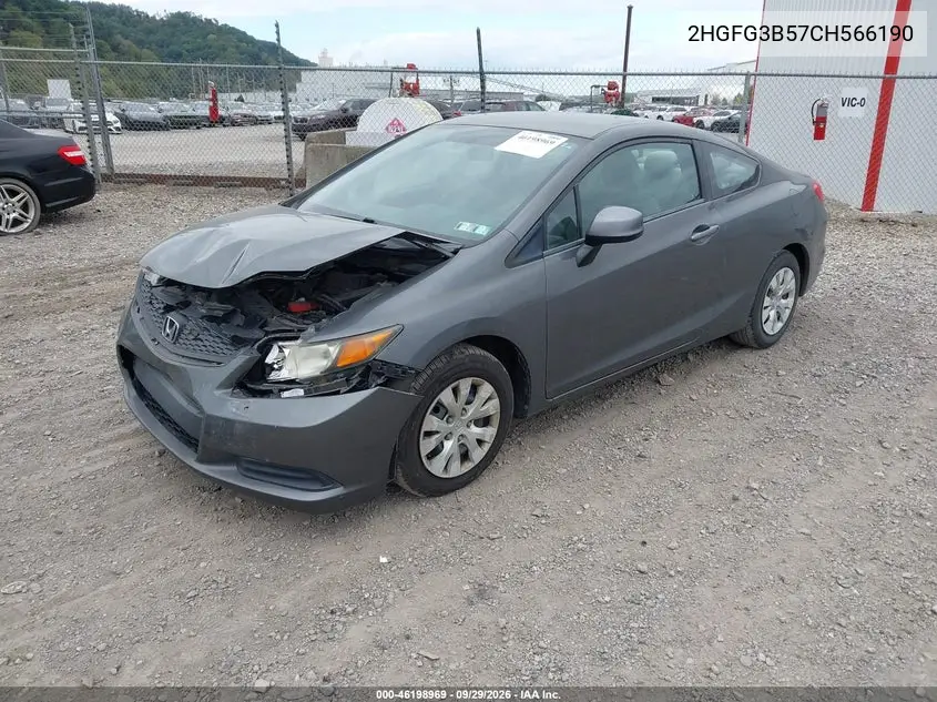 2012 HONDA CIVIC VIN 2HGFG3B57CH566190 — фото 2