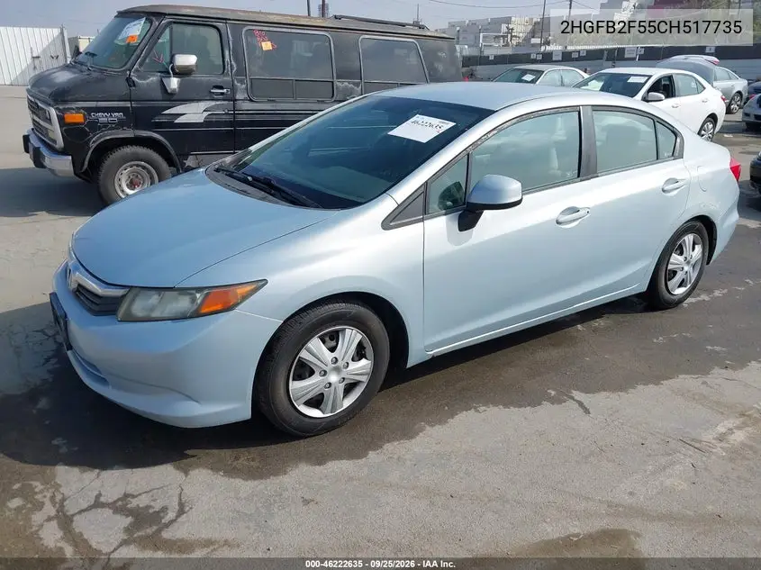 2012 HONDA CIVIC VIN 2HGFB2F55CH517735 — фото 2