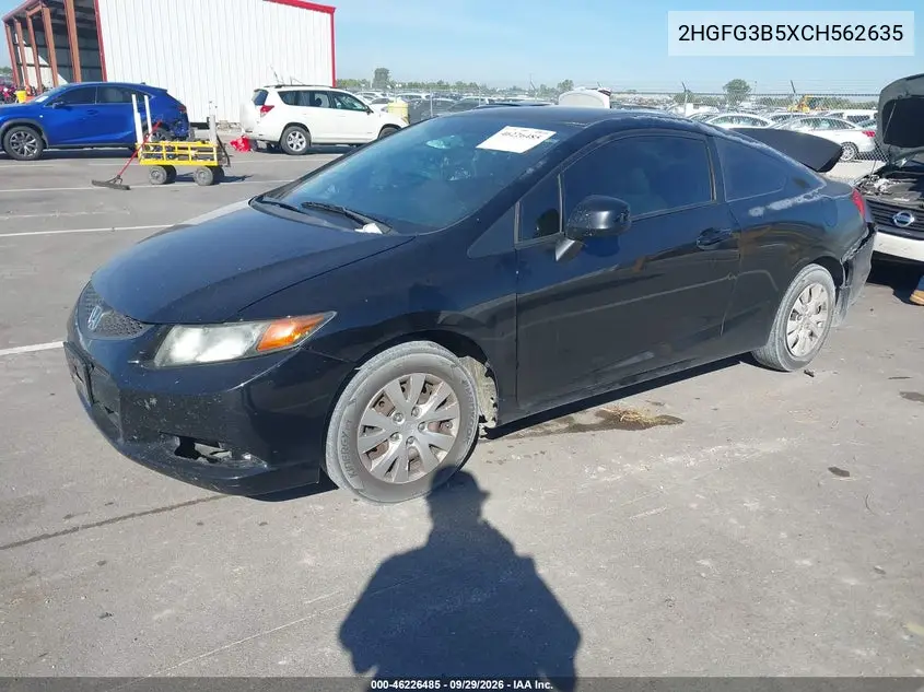 2012 HONDA CIVIC VIN 2HGFG3B5XCH562635 — фото 2