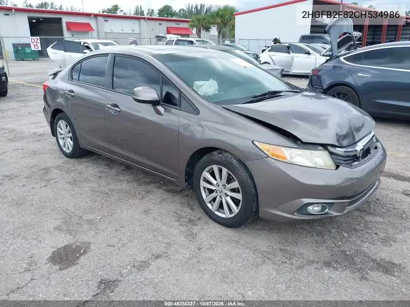 HONDA CIVIC 2012, VIN 2HGFB2F82CH534986