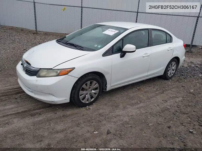 2012 HONDA CIVIC VIN 2HGFB2F52CH306167 — фото 2