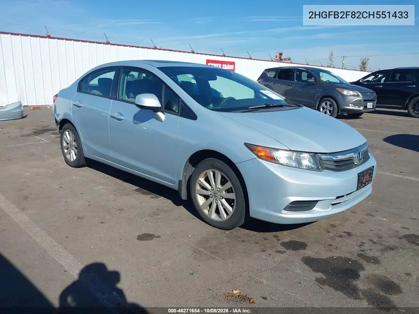 HONDA CIVIC 2012, VIN 2HGFB2F82CH551433