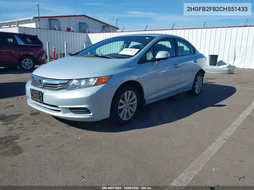 2012 HONDA CIVIC VIN 2HGFB2F82CH551433 — фото 2
