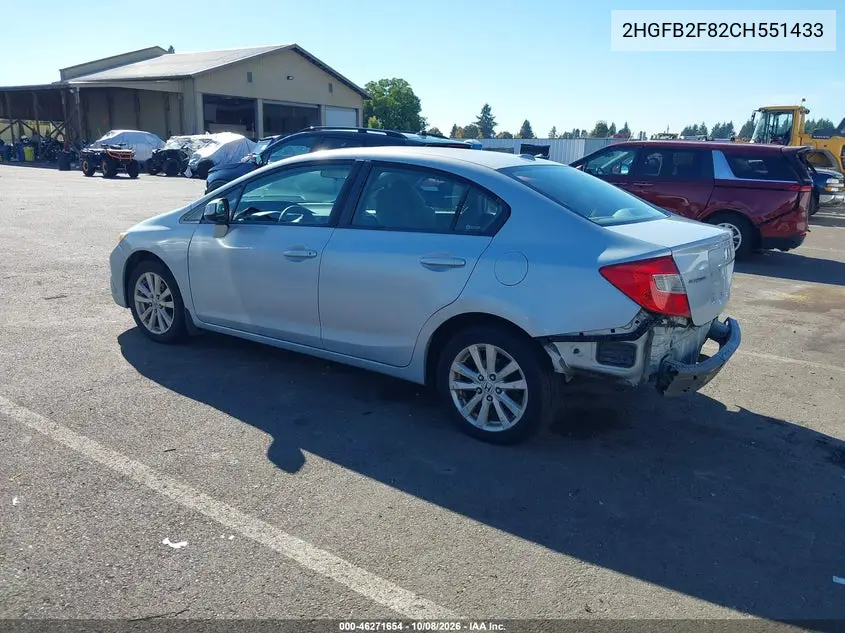 2012 HONDA CIVIC VIN 2HGFB2F82CH551433 — фото 3