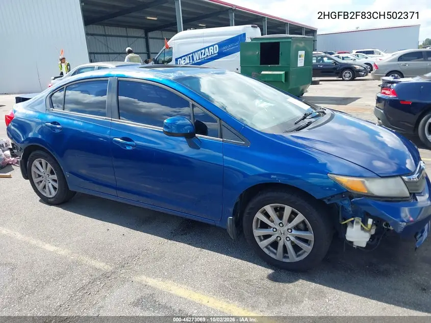 HONDA CIVIC 2012, VIN 2HGFB2F83CH502371