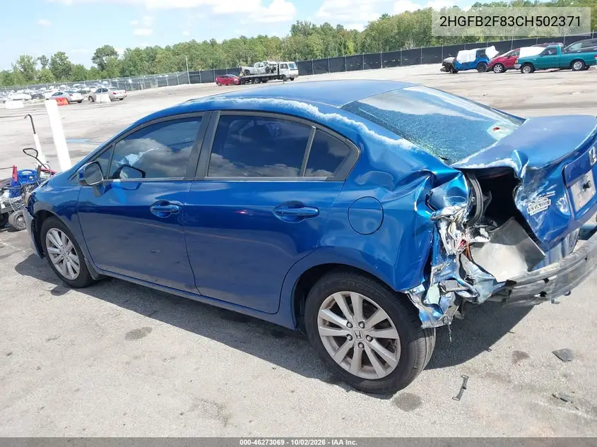 2012 HONDA CIVIC VIN 2HGFB2F83CH502371 — фото 3