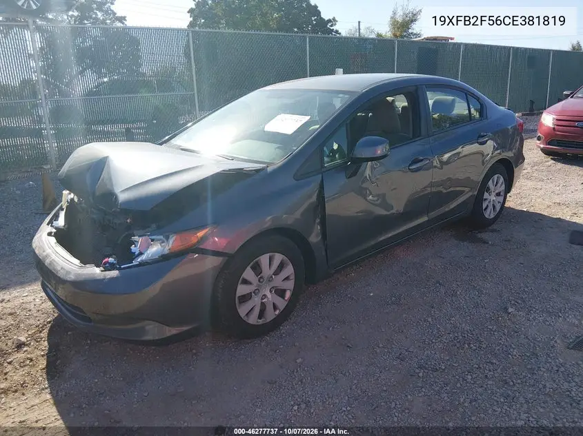 2012 HONDA CIVIC VIN 19XFB2F56CE381819 — фото 2