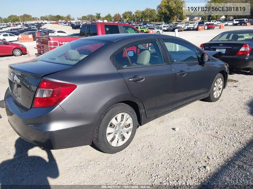 2012 HONDA CIVIC VIN 19XFB2F56CE381819 — фото 4