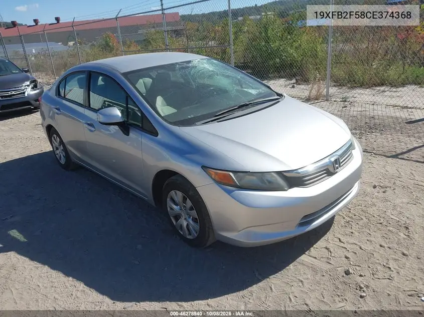 HONDA CIVIC 2012, VIN 19XFB2F58CE374368