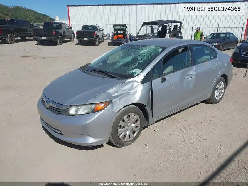 2012 HONDA CIVIC VIN 19XFB2F58CE374368 — фото 2
