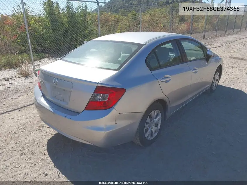 2012 HONDA CIVIC VIN 19XFB2F58CE374368 — фото 4