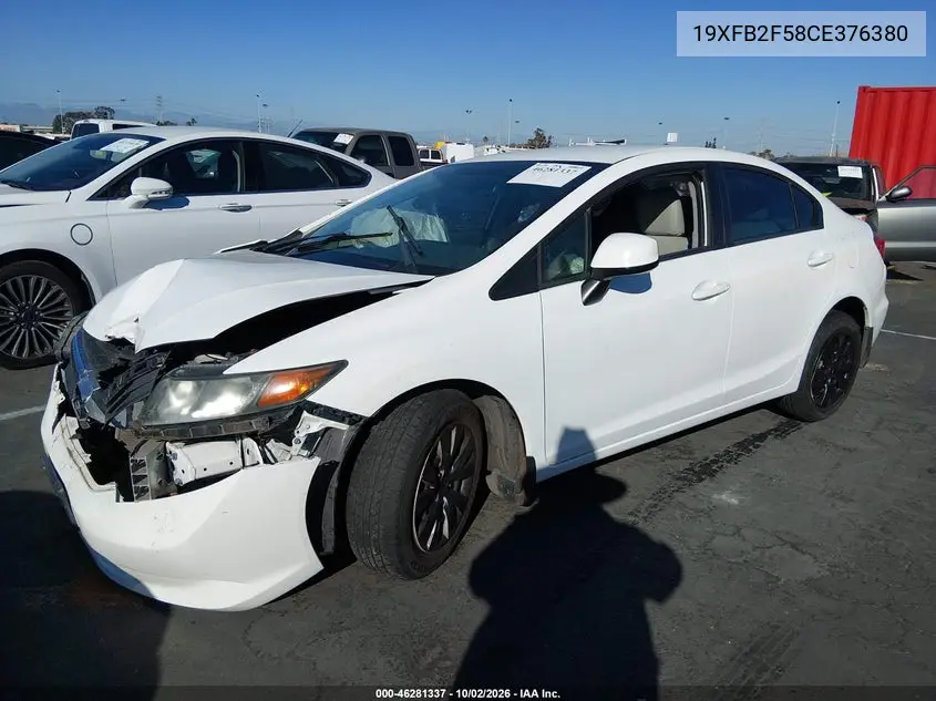 2012 HONDA CIVIC VIN 19XFB2F58CE376380 — фото 2