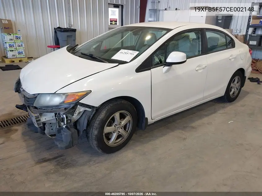 2012 HONDA CIVIC VIN 19XFB5F57CE002148 — фото 2