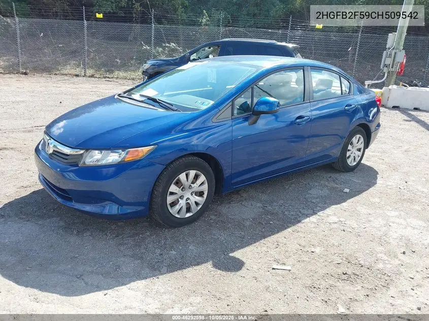 2012 HONDA CIVIC VIN 2HGFB2F59CH509542 — фото 2