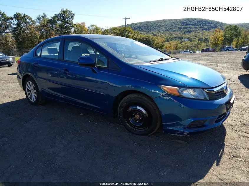 HONDA CIVIC 2012, VIN 2HGFB2F85CH542807