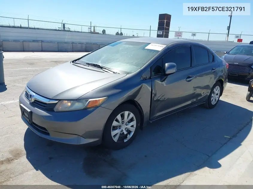 2012 HONDA CIVIC VIN 19XFB2F57CE321791 — фото 2