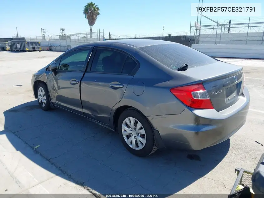 2012 HONDA CIVIC VIN 19XFB2F57CE321791 — фото 3