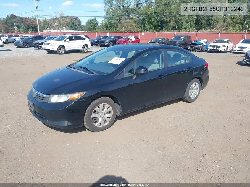 2012 HONDA CIVIC VIN 2HGFB2F55CH312240 — фото 2