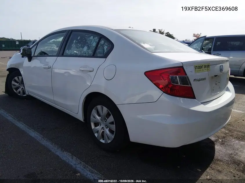 2012 HONDA CIVIC VIN 19XFB2F5XCE369608 — фото 3