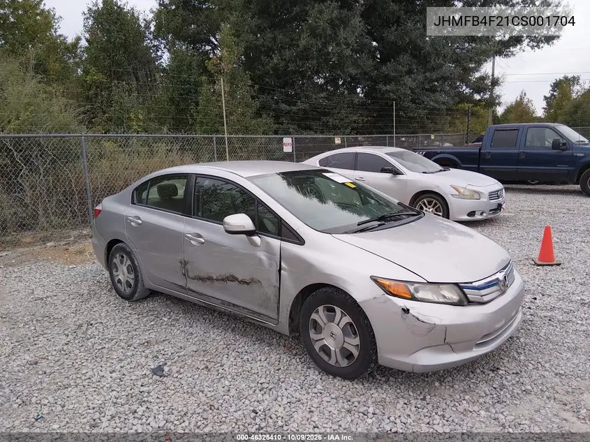 HONDA CIVIC 2012, VIN JHMFB4F21CS001704