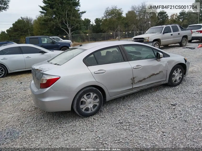 2012 HONDA CIVIC VIN JHMFB4F21CS001704 — фото 4
