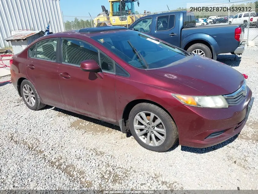HONDA CIVIC 2012, VIN 2HGFB2F87CH539312