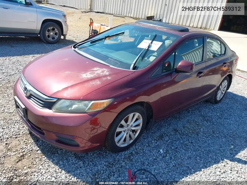 2012 HONDA CIVIC VIN 2HGFB2F87CH539312 — фото 2