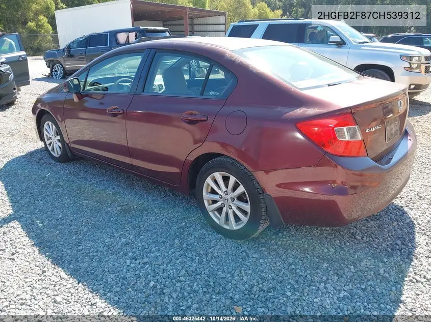 2012 HONDA CIVIC VIN 2HGFB2F87CH539312 — фото 3