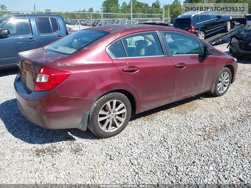 2012 HONDA CIVIC VIN 2HGFB2F87CH539312 — фото 4