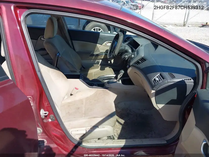 2012 HONDA CIVIC VIN 2HGFB2F87CH539312 — фото 5