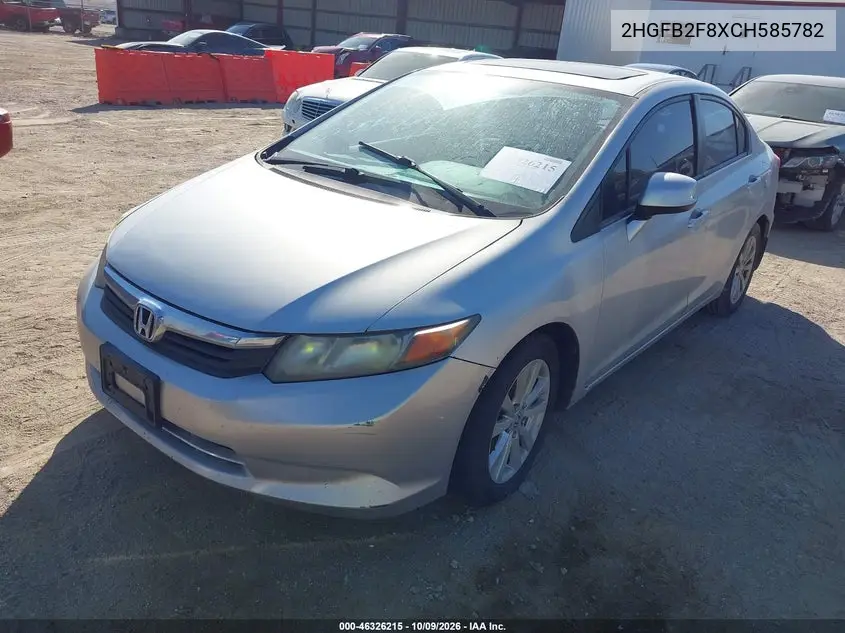 2012 HONDA CIVIC VIN 2HGFB2F8XCH585782 — фото 2