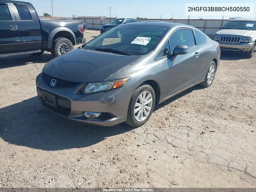 2012 HONDA CIVIC VIN 2HGFG3B88CH500550 — фото 2