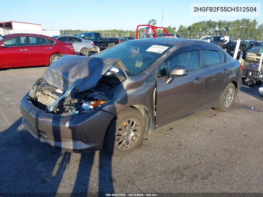 2012 HONDA CIVIC VIN 2HGFB2F55CH512504 — фото 2