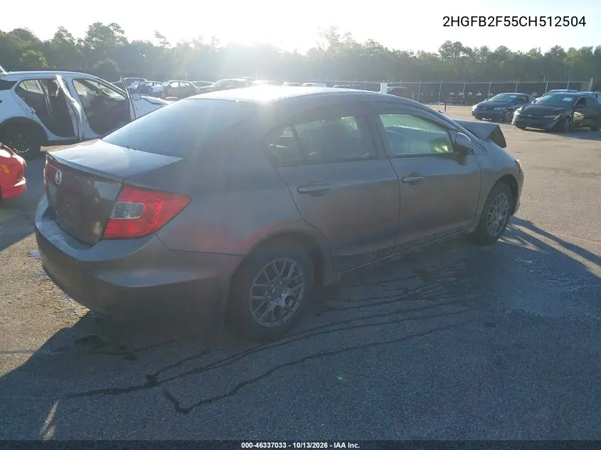2012 HONDA CIVIC VIN 2HGFB2F55CH512504 — фото 4