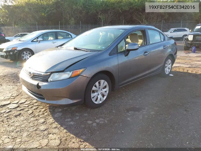 2012 HONDA CIVIC VIN 19XFB2F54CE342016 — фото 2