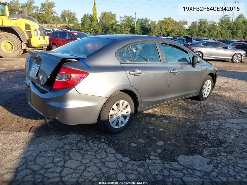 2012 HONDA CIVIC VIN 19XFB2F54CE342016 — фото 4