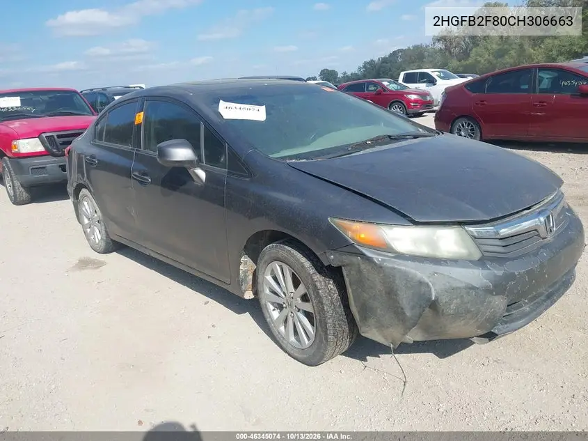 HONDA CIVIC 2012, VIN 2HGFB2F80CH306663