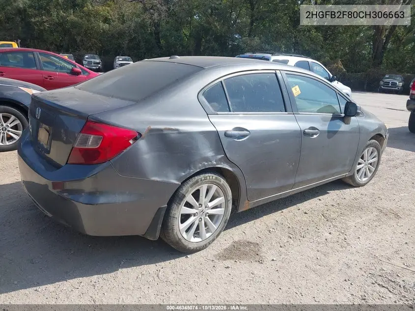 2012 HONDA CIVIC VIN 2HGFB2F80CH306663 — фото 4