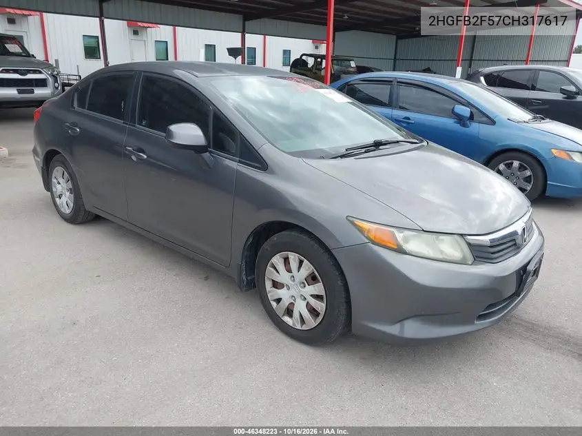 HONDA CIVIC 2012, VIN 2HGFB2F57CH317617